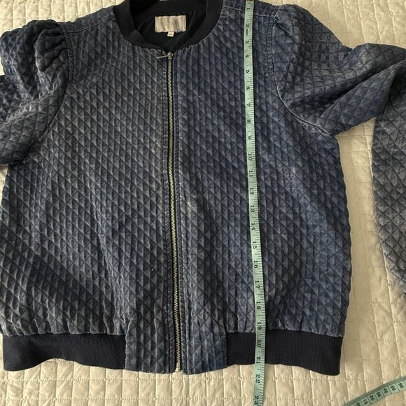 1.State Womens Quilted Bomber Jacket M Blue Cotton/Polyester Blend Ribbed Trim - Picture 8 of 9